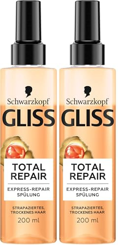 Gliss Express-Repair-Spülung Total Repair (200 ml), Haarspülung sorgt für sofortige Kämmbarkeit und Schutz vor Haarbruch, Pflegespülung mit Hitzeschutz bis zu 230 °C (Packung mit 2)