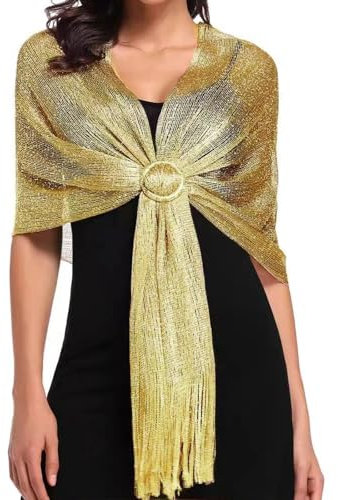 MUNSKT Funkelnde metallische Schals und Tücher mit Schnalle für Abendparty, elegantes Accessoire für Kleider, Hochzeit, Party, perfekte Schals und Wickeltücher für Abendkleider, Schnalle, goldfarben,
