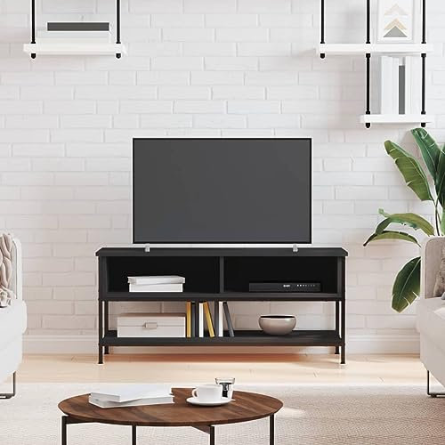 CINDERFUL TV-Schrank Schwarz 100x35x45 cm Holzwerkstoff,Modernes TVLowboard im IndustrialStil mit viel Stauraum für Wohnzimmer TV-Möbel, TV-Bänke