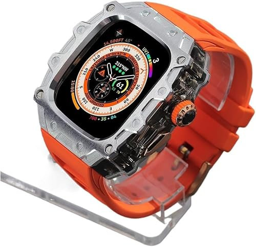 SCHIK Rm Style - Kit mod con cassa in lega trasparente, per Apple Watch Ultra 2 49 mm, cinturino in gomma, accessori da uomo, cover in metallo PC, per iWatch Ultra 2 49 mm fai da te (L, per Ultra 2 49