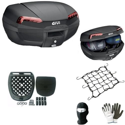 KOMPATIBEL MIT Honda XL 750 TRANSALP E46N Koffer-TOPCASE MIT ROTEN Reflektoren + MONTAGESATZ + Anti-VIBRATIONSMATTE + Platte FÜR Motorrad-Scooter-GEPÄCKTRÄGER 2 GROßE HELME
