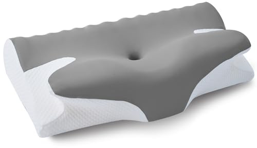 NEVERA® Ergonomic Memory Foam Cervical Pillow, Contoured Neck Support, Comfortable Pillow Side Sleeper Pillow (Grey)