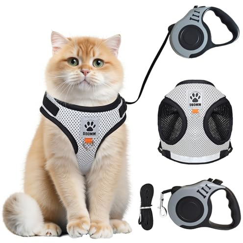 YYAQZD Katzengeschirr mit Leine Ausbruchsicher, Katzenleine mit 5 m/16,4 Fuß, Verstellbares Katzengeschirr Ausbruchsicher, Reflektierende Katzen Geschirr für Katzen und Kitten Cat Harness (M)