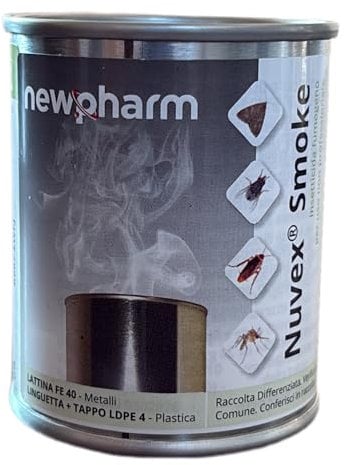 NEWPHARM Nuvex Smoke Insetticida Multinsetto Fumogeno Ambienti Interni e Esterni – 1 Barattolo da 20 g - Insetti Volanti e Striscianti – Insetticida Formiche e Blatte con Estratto di Piretro Vegetale