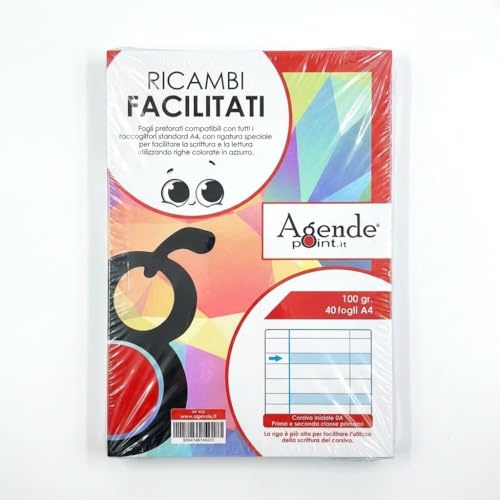 Ricambi Didattici Facilitati per Dislessia e Disgrafia, RIG. A, A4 con 4 Fori, 40 Fogli da 100gr RINFORZATI, 1a e 2a El