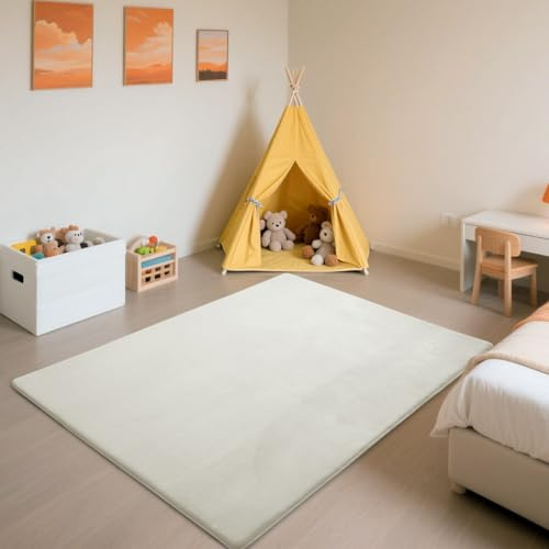 SETHEPACE Krabbelmatte Baby, 3CM Dicker Spielmatte (Cremegelb, 200x300CM) | Luxuriöser Komfort, Langlebigkeit, Haarabweisendes Enges Geflecht, Rutschfeste Unterseite, Weich Babyteppich für Schlafzimmer