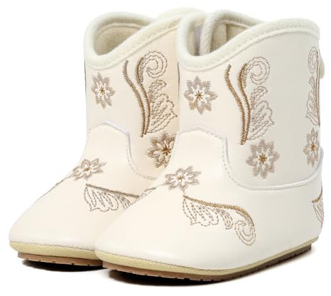 Cheerful Mario Stivaletti Neonato Neonata Stivali da Cowboy Prima Infanzia Scarpe Primi Passi in PU pelle Bianco 18-24 Mesi