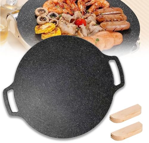 Poêle à barbecue coréenne ronde antiadhésive en fonte for la cuisine intérieure et extérieure, double poignée, gaz(12.59in/800g)