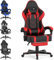 Soontrans Silla Gaming con Reposapies, Silla Gamer Ergonomica, Sillas Gaming con Masajeador, Reposacabezas, Cuero sintético, 360° Giratorio, Altura Ajustable para Juegos（Negro y Rojo）
