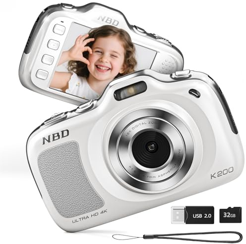 NBD 64MP Digital Cameras for Photography,4K Point and Shoot Camera,16X Zoom Compact Travel Cameras, Auto Focus Camera for Beginners Teens Kids and Lover Gift,Includes 32GB SD Card (White)