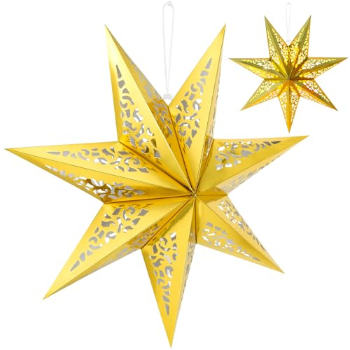 Kiiwah Papierstern Weihnachten Faltsterne Lampenschirm, Papiersterne zum Aufhängen Weihnachtsstern Papier Deko 45 cm für Heimdekoration, Party (Gold)