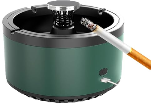 Posacenere Senza Fumo Interno, Posacenere di Purificatore D'aria da 2 Su 1 con Filtro, Design Intelligente Ricaricabile, Rimovibile e Lavabile, Le Impostazioni Multiple del Vento green