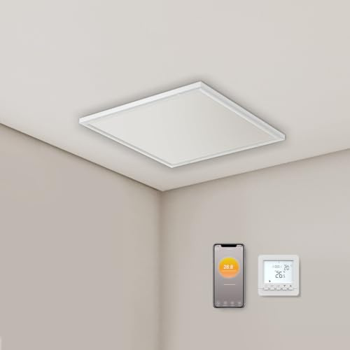 Infrarotheizung Deckenmontage mit Thermostat 400W, APP Fernbedienung Steuerung, Infrarot Deckenheizung mit Überhitzungsschutz, Heizplatte Heizkörper Heizpaneel -627 * 627mm