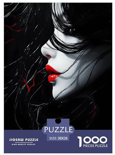 Black Hair And Red Lips Jigsaw Puzzles Puzzles for Adults Kids. 1000 Pieces Interesting Whimsical Challenge Toy Educational Games Home Decoration for Educational Games Gifts 38x26cm/1000pcs
