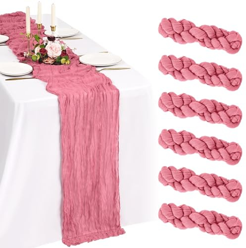 6 Pack Staubige Rose Käsetuch Tischläufer 10FT Boho Gaze Käsetuch Tischläufer Abwaschbar Romantische Rustikale Tischdekorationen für Hochzeit Party Geburtstag Feiertag Zuhause(55x300cm)
