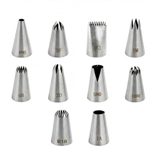 10 Pack Stainless Steel Piping Tips Seamless Set | Professional Icing Nozzles for Cupcakes, Cookies, Cakes & Cream Desserts - Ultimate Baker's Decorating Kit