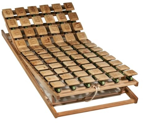 geborgenschlafen.com Stabiler Lattenrost – metallfreier Lattenrost 90x200 cm aus Zirbe mit 72 Tellerfedern | PEFC zertifizierter Buchenholzrahmen mit Schulterentlastung bis zu 6 cm