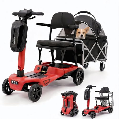 MediHoist Elektromobil mit Bollerwagen Faltbar 17kg, Rot YL-985S