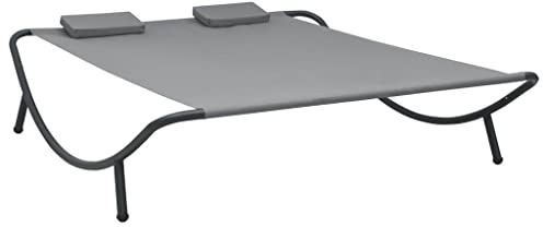 YUTAASU Sun Lounger Anthracite 100% Polyester Powder-Coated Steel Double Outdoor Lounge Bed for Two with Plush Pillows Durable Weather-Resistant Frame Modern Design Patio Furniture