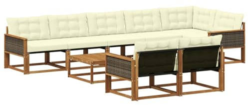 vidaXL Outdoor-Sofagarnitur mit Kissen 9 pcs Natur und Creme, Garten Ecksofa, modernes Outdoor-Lounge, Robustes Sitzset, Möbel für Terrasse, Komfort und Stil
