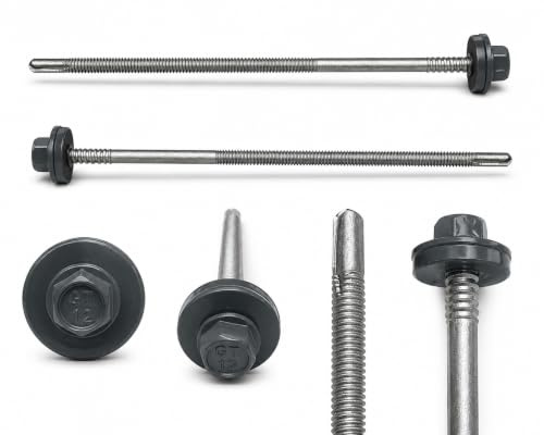 ETANCO GTR 12 SP A19 5,5/6,3 x 130 mm Selbstbohrende Doppelgewindeschraube für Sandwichpaneele auf Stahl RAL 7016 Anthrazit EPDM Dichtscheibe ETA CE SW8 100 Stück