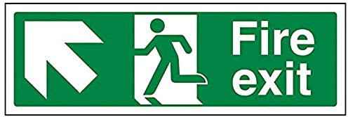 V Safety Fire Exit Arrow Up Left Sign - 300mm x 100mm - 1mm Rigid Plastic