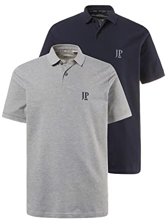 JP 1880 Hommes Grandes Tailles L-8XL Polo Manches Courtes en Coton, Lot de 2 Gris, Bleu Marine 4XL 704317 70-4XL