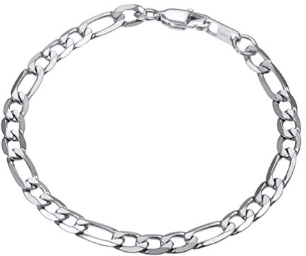 PROSTEEL Herren Armband 21cm Edelstahl Figarokette Armband 6mm breit 3+1 Glieder Link Kettenarmband Armkette, silber