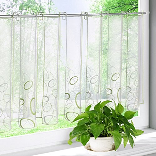 HongYa Scheibengardine transparenter Voile bestickte Bistrogardine Kaffee Vorhang H/B 45/128 cm Grün