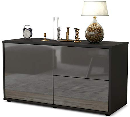 Stil.Zeit TV Schrank Lowboard Adria, Korpus anthrazit matt, Front Hochglanz Design Grau Graphit (92x49x35cm), Push to Open Technik & Leichtlaufschienen