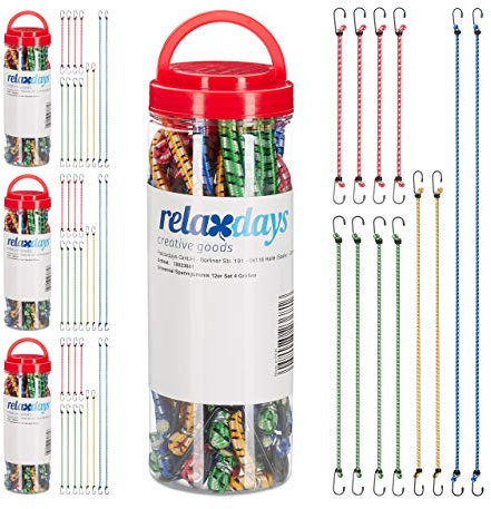 Relaxdays 48 TLG. Spanngummi Set, Gepäckspanner für Auto und Fahrrad, Universal Expander, 35cm bis 1m lang, 4 Größen, Mehrfarbig