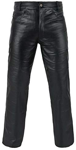 FNine Motorradhose aus echtem Leder, Vollnarbenleder, Motorrad-Stil, Schwarz, 28 Taille