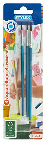 Stylex 35056 - Pinsel-Set mit 3 Aquarellpinseln in den Größen 2, 4 und 6, zum Malen mit Aquarell-, Acryl- und Wasserfarben, ideal auch für die Schule