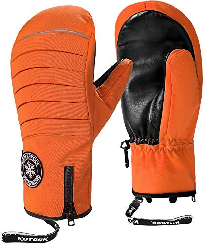 KUTOOK Skihandschuhe Snowboard Handschuhe Herren Damen Fäustlinge Wasserdicht Warm Winter Winddicht Winterhandschuhe für Ski Snowboard Outdoor Orange,L