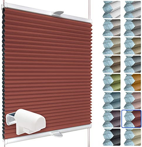SchattenFreude Waben-Plissee für Fenster | 100% verdunkelnd/Blackout | Mit Klemm-Haltern | Klemmfix ohne Bohren | Rot (Weiße Rückseite), Breite: 95cm x Höhe: 220cm