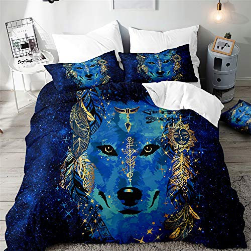 Morbuy Fuchs Drucken Bettbezug Bettwäsche Set, 3D Drucken Bettwäsche-Set Junge Mädchen Deluxe Mikrofaser Weiche mit Reißverschluss Bettbezug und Kissenbezüge (135x200cm,Blauer Sternenhimmel)