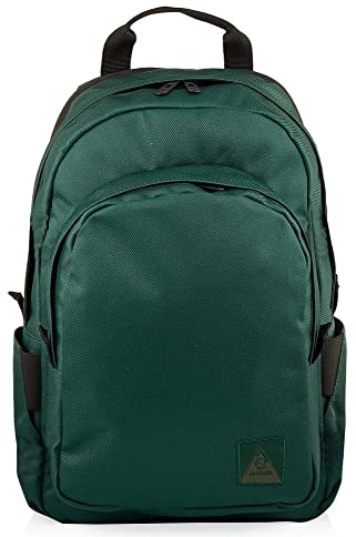 Invicta Round Backpack Geräumiger Rucksack, praktisch & unisex, mit Laptopfach für Uni, Arbeit, Reise & Fahrrad; Daypack, grün - mit Lederdetails & italienisches Design