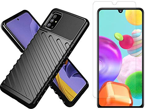 cofi1453® Hybrid Armor Etui SchutzHülle Thunder Case + 9H Schutzglas Cover Handyhülle Matt Hülle Robust rutschfest kompatibel mit Samsung Galaxy M51 (M515F)