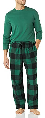 Amazon Essentials Completo Pigiama con Pantaloni e Maglia a Maniche Lunghe in Flanella Uomo, Verde/Buffalo Plaid, S