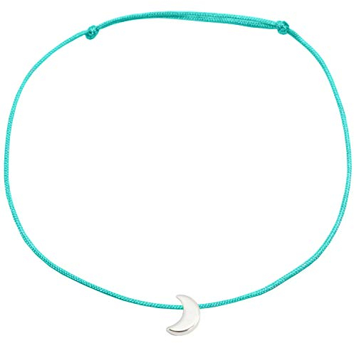 Selfmade Jewelry Fußkettchen Damen Halbmond Silber Handmade Größenverstellbares Fußband mit Mond-Sichel inkl. Geschenk-Verpackung (Silber - Türkis)