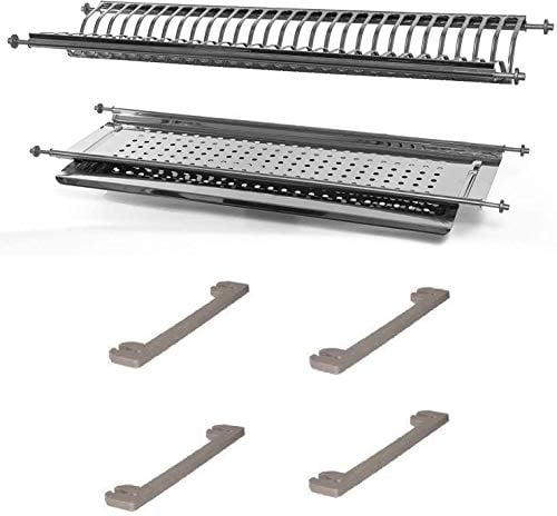 Di IDOR STORE Escurreplatos de acero inoxidable de 76 cm de longitud variable de 73 cm a 78 cm con soportes laterales para armarios de 80 cm. Fabricado en Italia