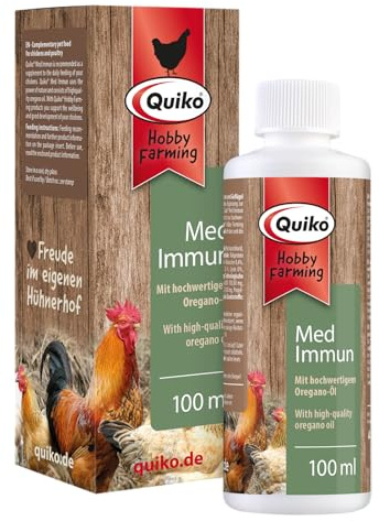 Quiko Hobby Farming Med Immun 100ml - pour Poules, cailles & volailles - avec des huiles essentielles de Haute qualité d'origan Naturel - Riche en vitamines - Utilise la Force de la Nature