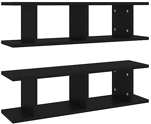 vidaXL 2X Etagères Murales Etagères Suspendues Etagères Flottantes Salon Chambre Salle de Séjour Maison Intérieur Noir 75x18x20 cm Bois d'Ingénierie