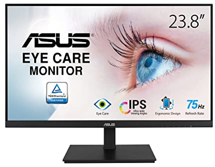 ASUS Eye Care VA24DQSB - 24 Zoll Full HD Monitor - Rahmenlos, ergonomisch, Flicker-Free, Blaulichtfilter, Adaptive-Sync - 75 Hz, 16:9 IPS Panel, 1920x1080 - DisplayPort, HDMI, D-Sub, USB Hub