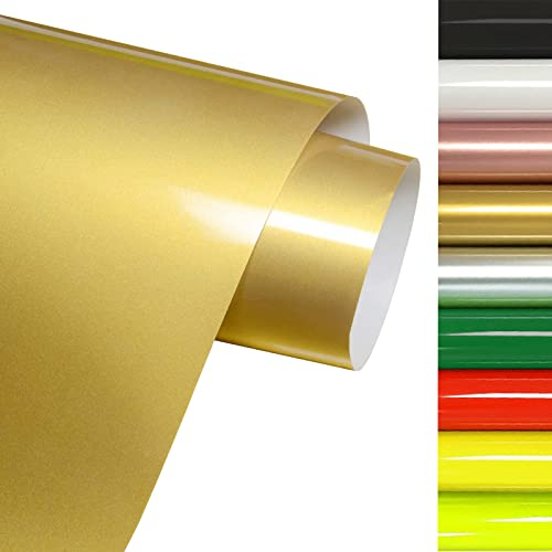FOSER Plotterfolie Textil, 30cm×3m Heat Transfer Vinyl, Textil Bügeltransferfolie, für DIY T-Shirt, Stoffe (Gold)