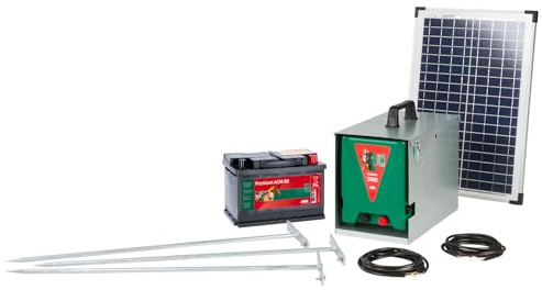 AKO Starterset Savanne 3000 inkl. 25 Watt Solarmodul und Solar-Laderegler, Weidezaungerät, Elektrozaungerät, Input 4,5 J, Komplettset, Landwirt