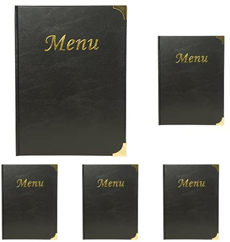 Securit Basic Protège-menu 4 Inserts Fixes (présente 8 pages A4) Noir, Paquet de 5