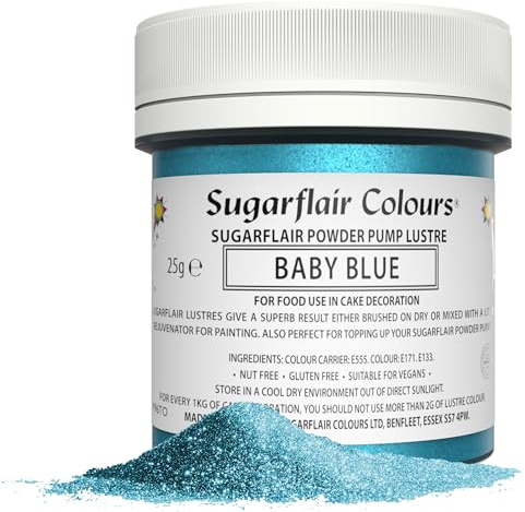 Sugarflair Baby Blue Edible Glitter Dust Powder Pump Refill Tub - Food Colouring Powder, Edible Colour Dust, Brush On, Spray, or Add Rejuvenator to Create Eye-Catching Paint Effect - 25g