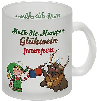 Hoch die Humpen Glühwein pumpen Glas Tasse mit betrunkenem Rentier & Wichtel als lustiges Geschenk für die beste Freundin mit der man gerne auf dem Weihnachtsmarkt einen Glühwein