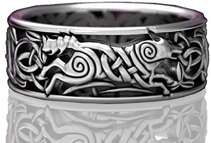 Wolfsring für Männer, Retro-Wolfs-Totemringe, Kreuzlinienring, nordischer Wikinger-Wolfsring, Wolf-Siegelringe, Amulettring, Punkring, Tierring Wolfsschmuck für Männer Jungen (18.9)